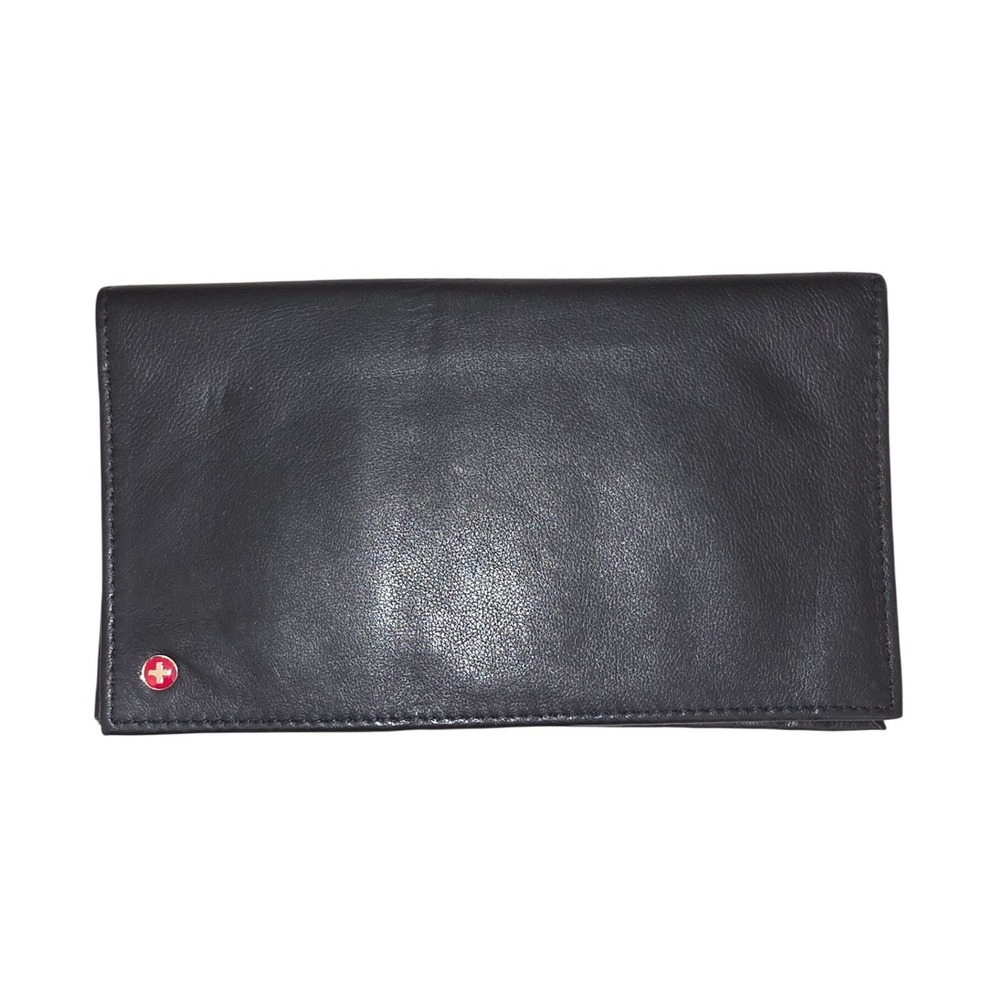 Alpine Swiss Mens Black Leather Breast Pocket Secretary Wallet Slim Bifold ID
